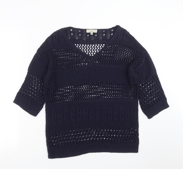 F&F Womens Blue Geometric Knit Pullover Jumper Size 8