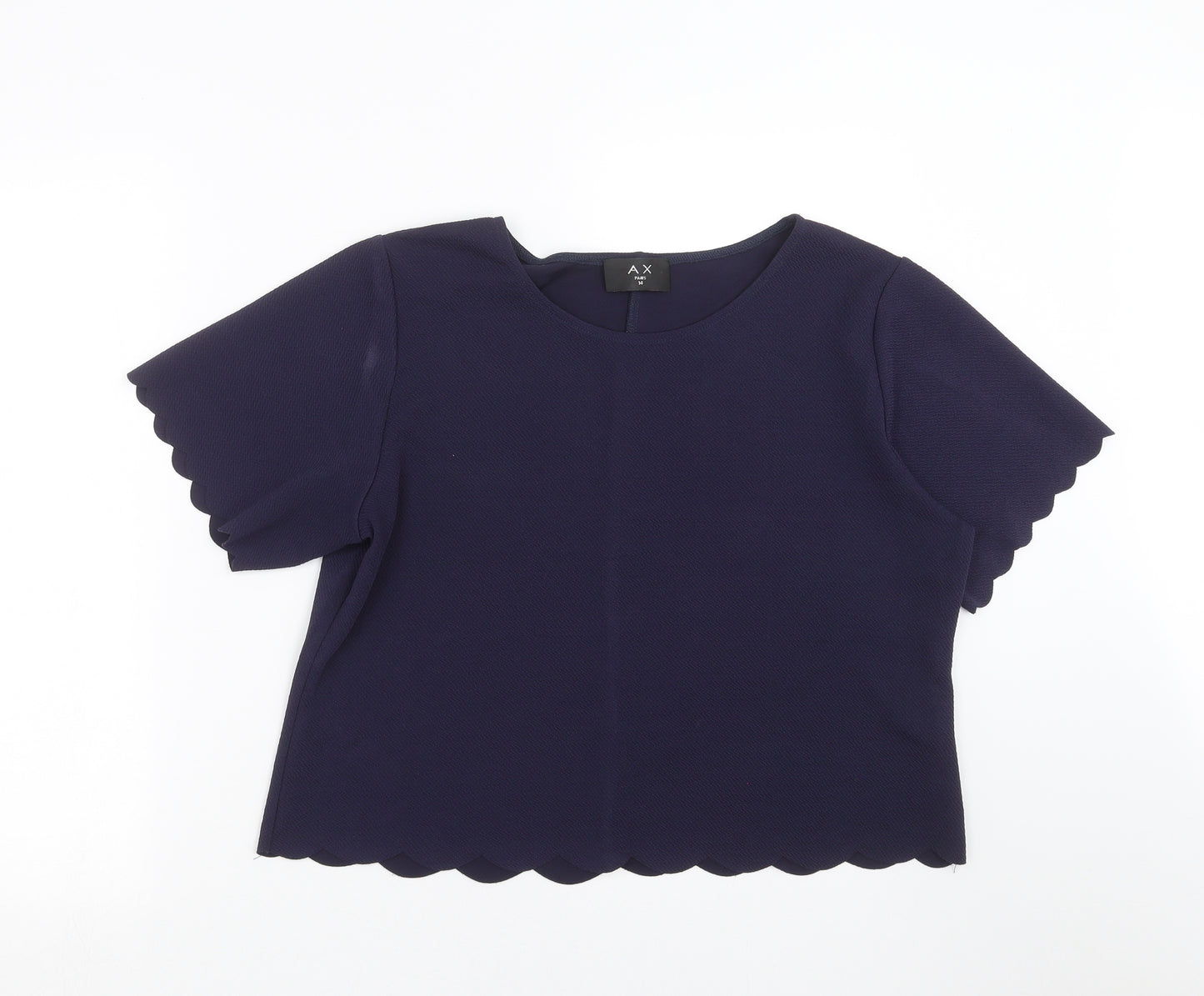 AX Paris Womens Blue   Basic Blouse Size 14  - Scalloped Hem