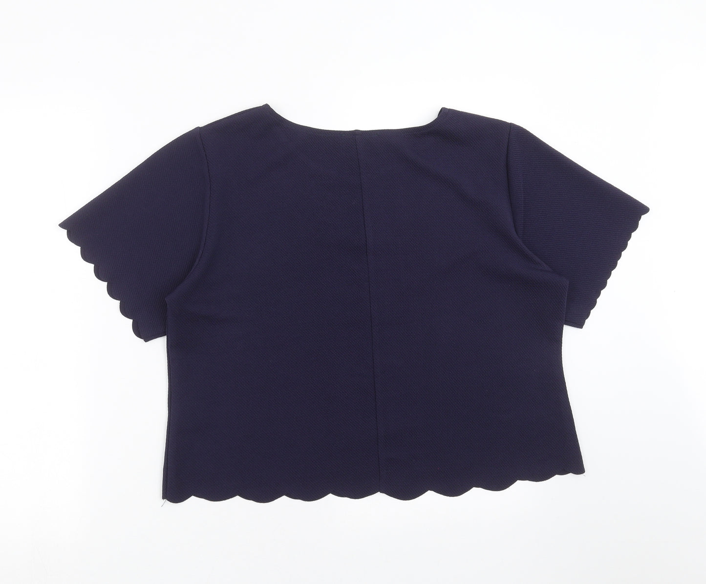 AX Paris Womens Blue   Basic Blouse Size 14  - Scalloped Hem