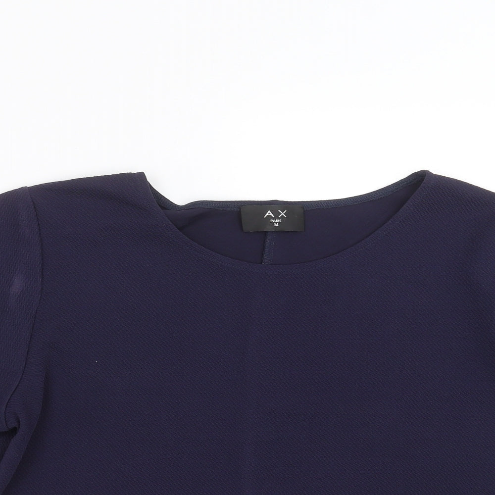AX Paris Womens Blue   Basic Blouse Size 14  - Scalloped Hem