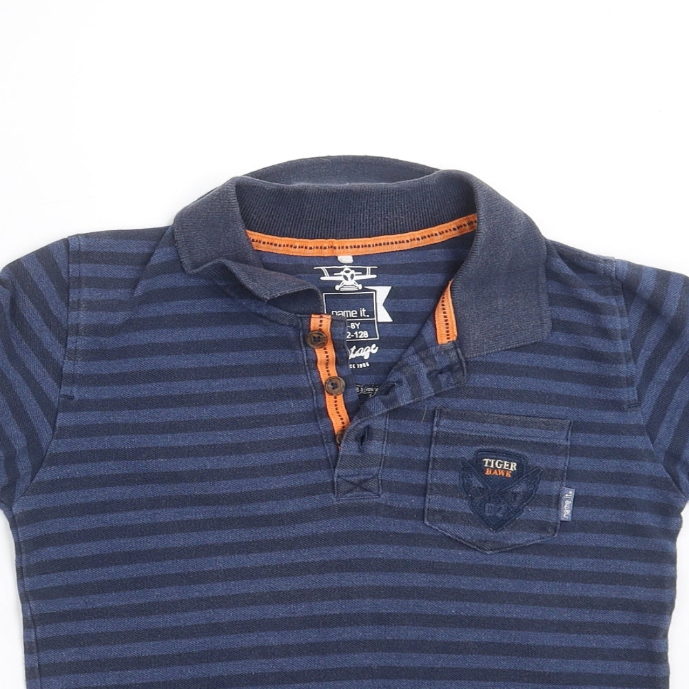 name it Boys Blue Striped  Basic Polo Size 7-8 Years