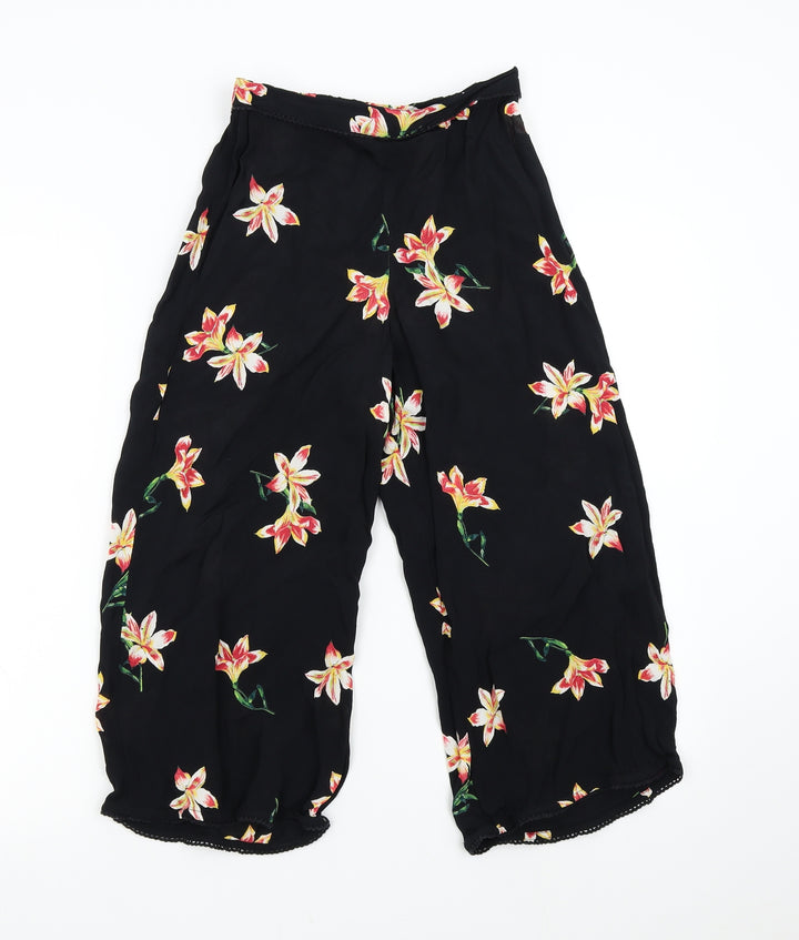 Miss Selfridge Womens Black Floral Capri Trousers Size 6 L20 in