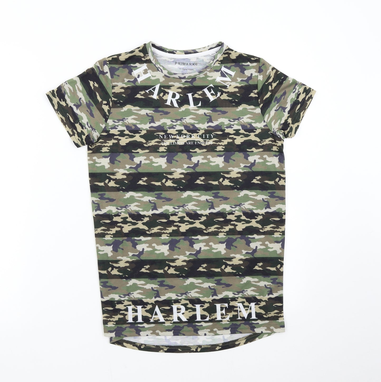 Primark Boys Green Camouflage  Basic T-Shirt Size 11-12 Years  - Harlem