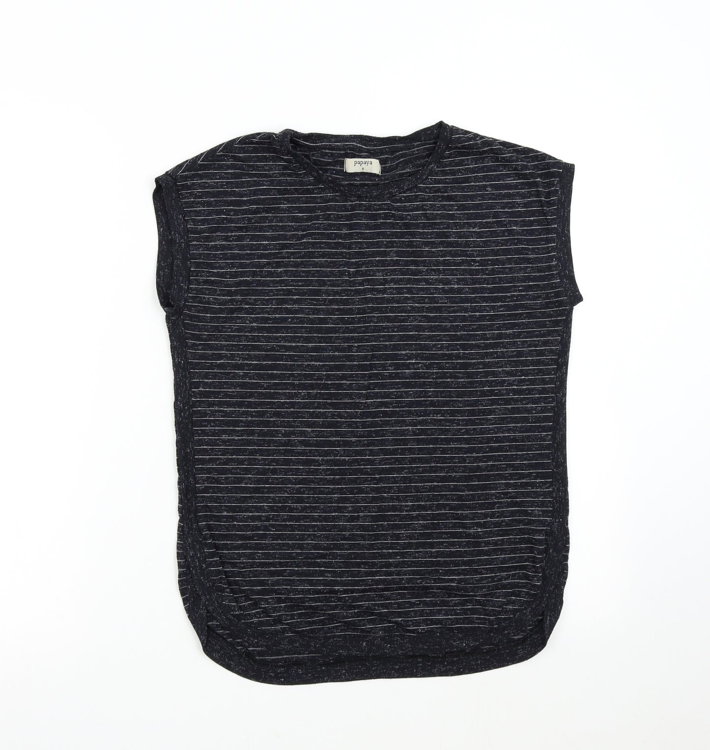 Papaya Womens Black Striped  Basic T-Shirt Size 8