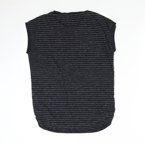 Papaya Womens Black Striped  Basic T-Shirt Size 8