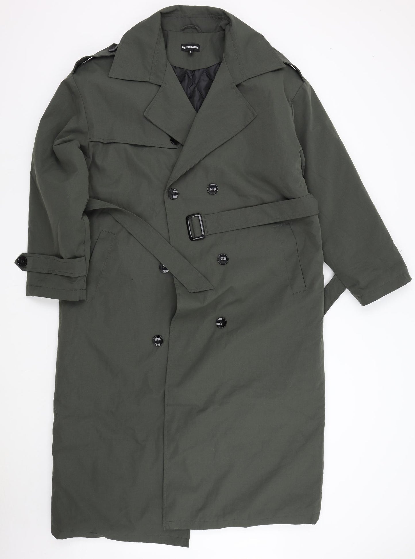 Pretty Little Thing Womens Green   Trench Coat Coat Size L