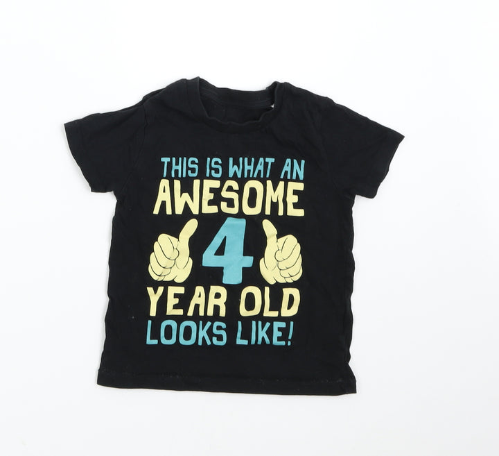 Fair Wear Boys Black Basic T-Shirt Size 4 Years