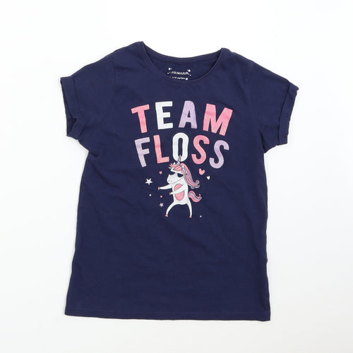 Primark Girls Blue   Basic T-Shirt Size 11-12 Years  - Team Floss Unicorn