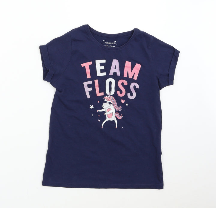 Primark Girls Blue   Basic T-Shirt Size 11-12 Years  - Team Floss Unicorn