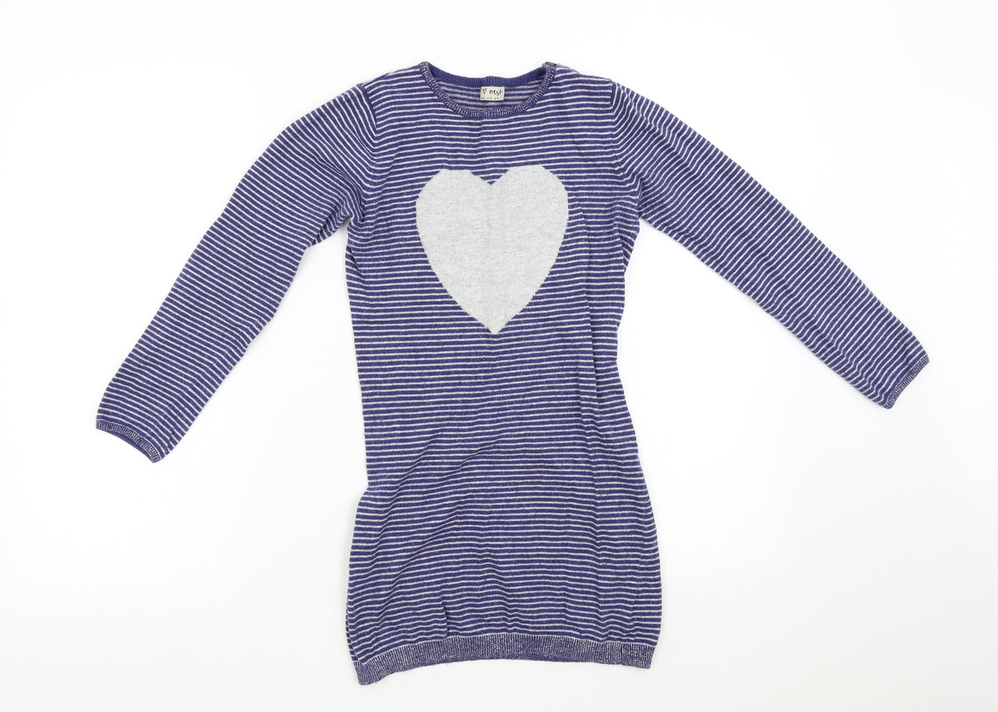 NEXT Girls Blue Striped Knit Jumper Dress  Size 9-10 Years  - Heart