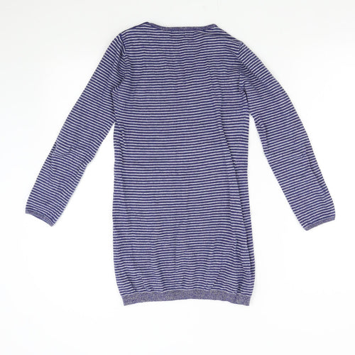 NEXT Girls Blue Striped Knit Jumper Dress  Size 9-10 Years  - Heart