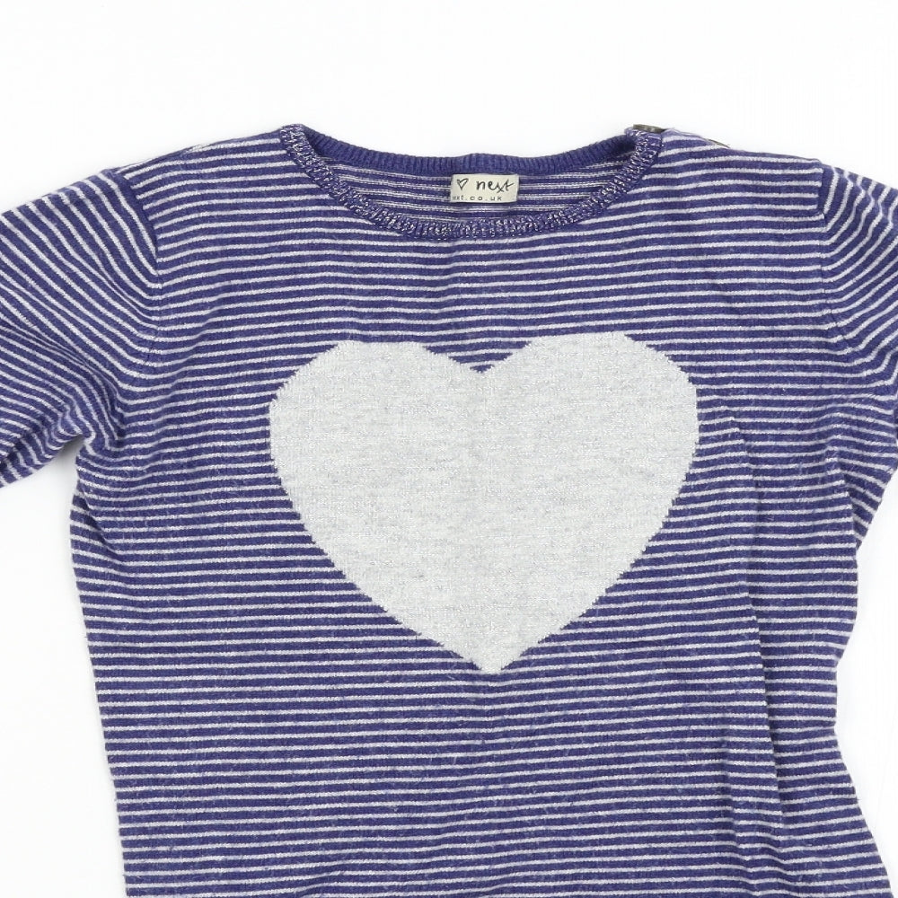 NEXT Girls Blue Striped Knit Jumper Dress  Size 9-10 Years  - Heart