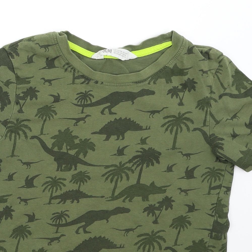H&M Boys Green   Basic T-Shirt Size 6-7 Years  - Dinosaurs