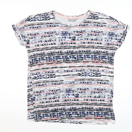 Fransa Womens White Striped  Basic T-Shirt Size XS