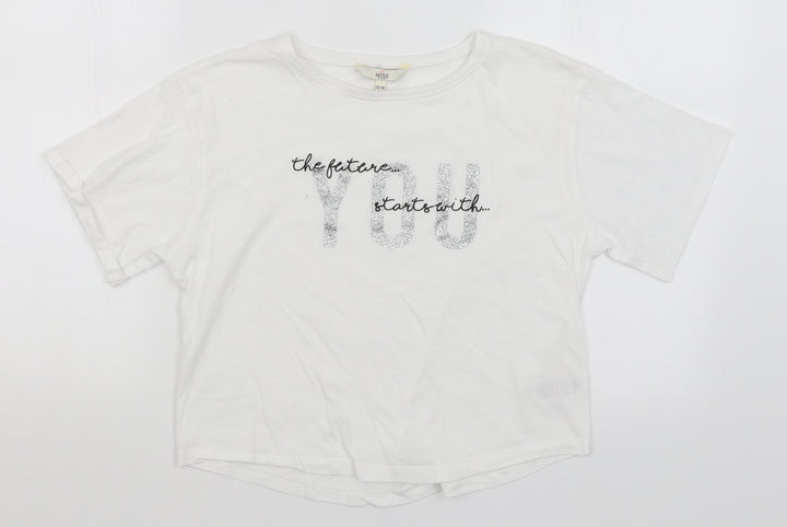 Miss E-vie Girls White Cropped T-Shirt Size 13-14 Years - The Future Starts With You