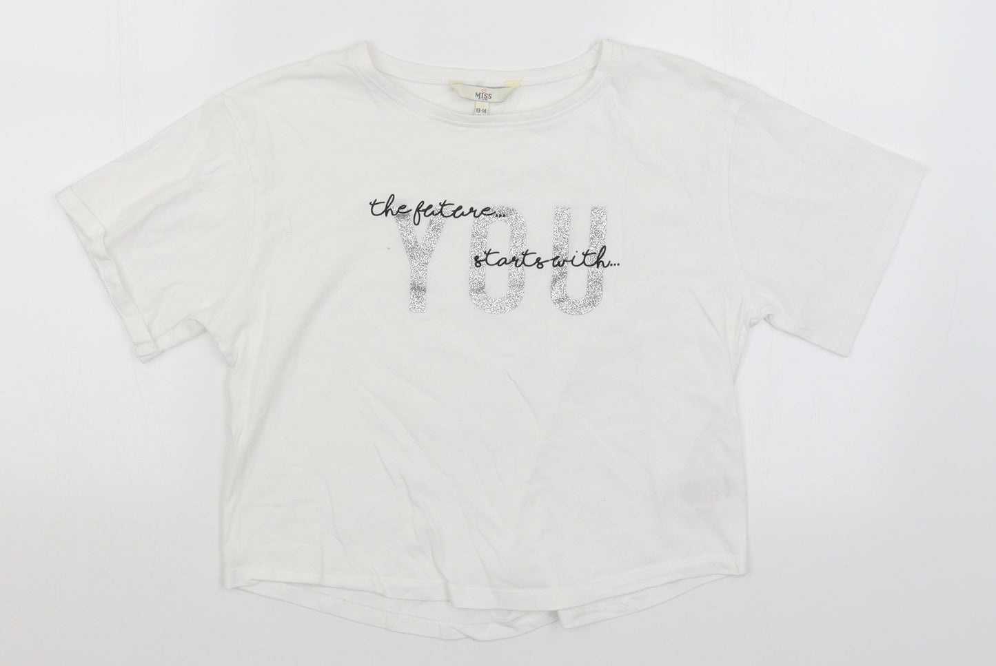 Miss E-vie Girls White   Cropped T-Shirt Size 13-14 Years  - The Future Starts With You