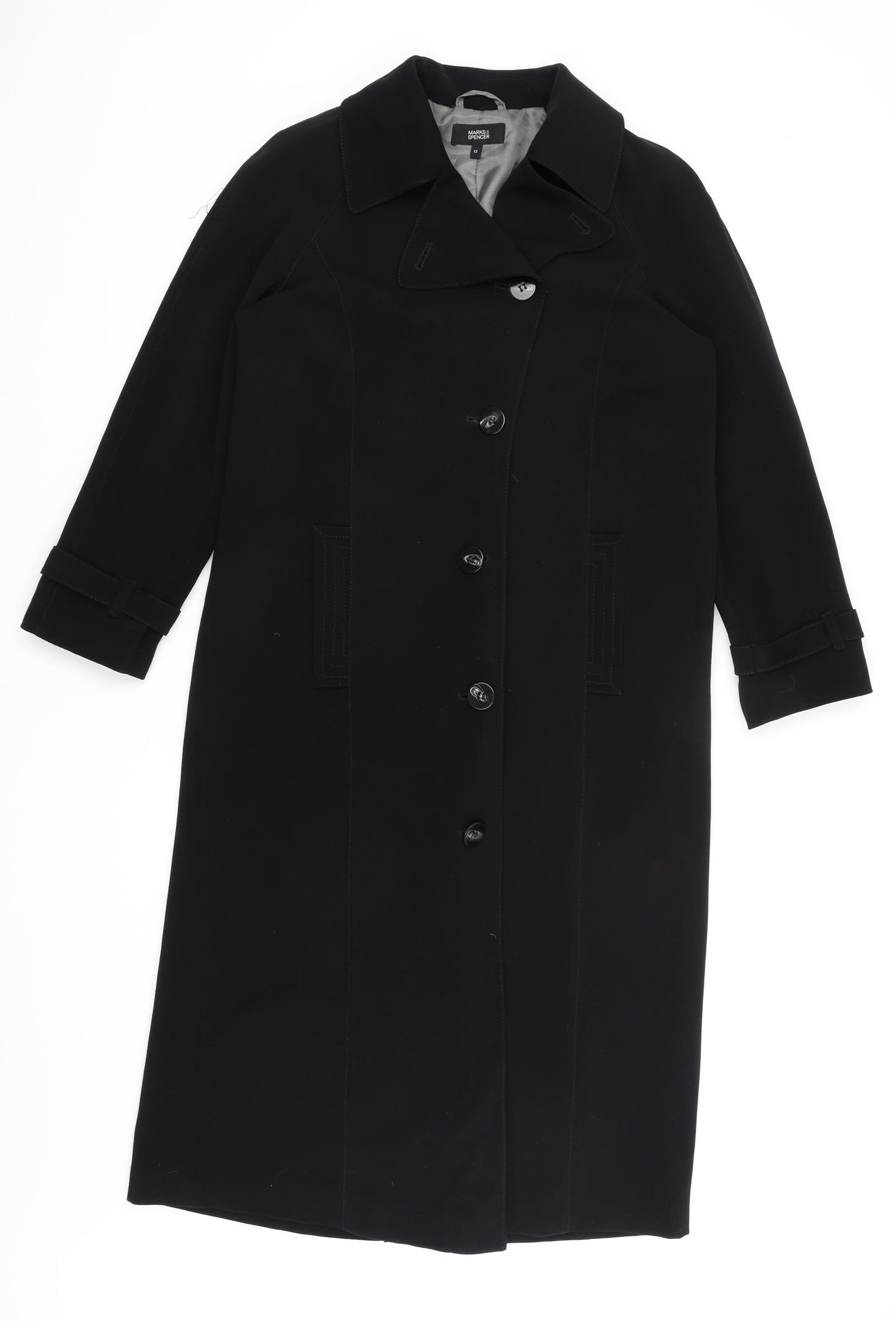 M&S Womens Black   Overcoat Coat Size 12