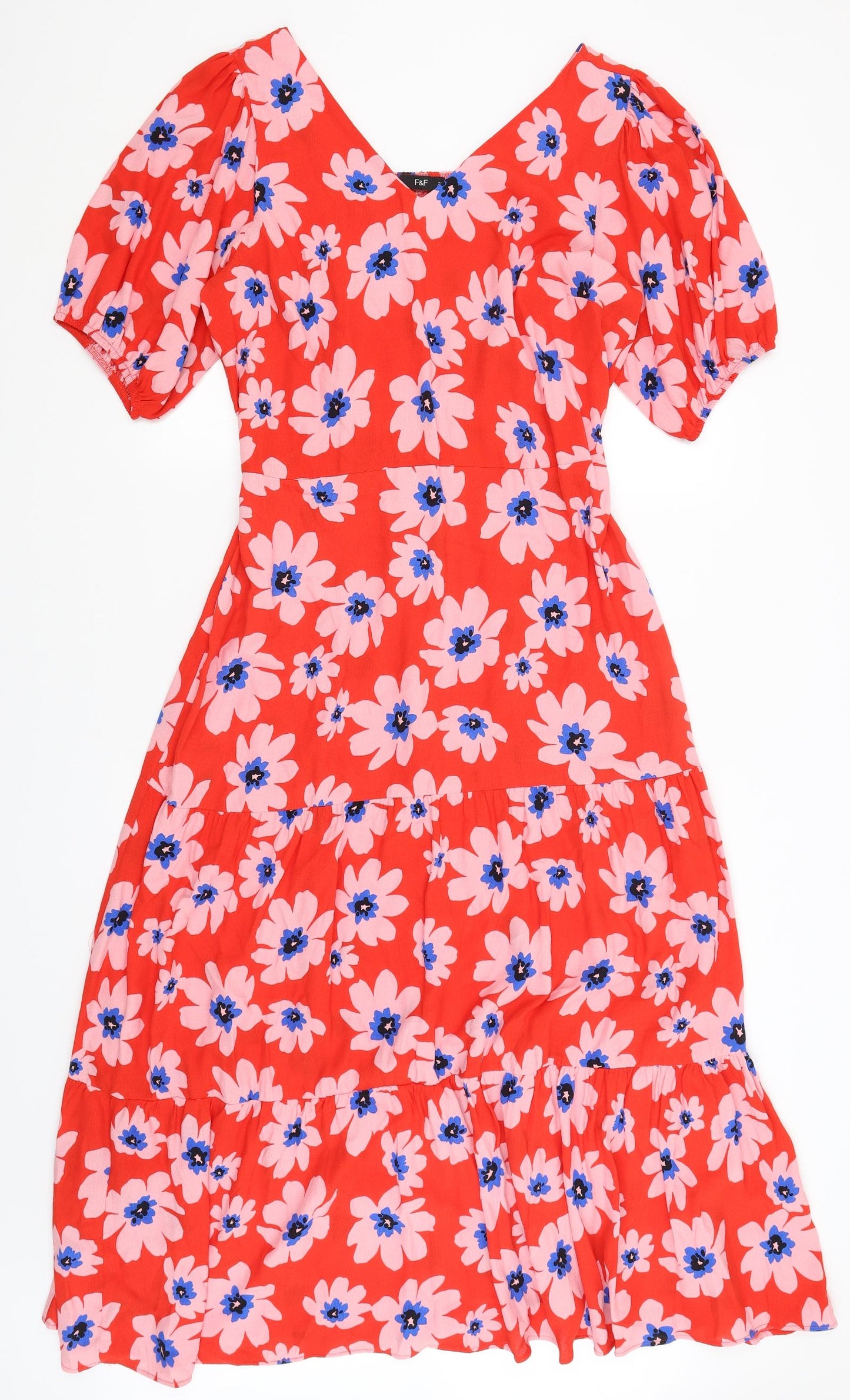 F&F Womens Red Floral  Fit & Flare  Size 16
