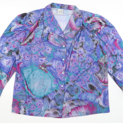 Classic Woman Womens Blue Floral  Basic Button-Up Size 20