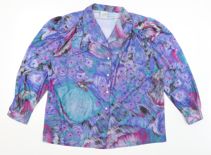 Classic Woman Womens Blue Floral  Basic Button-Up Size 20