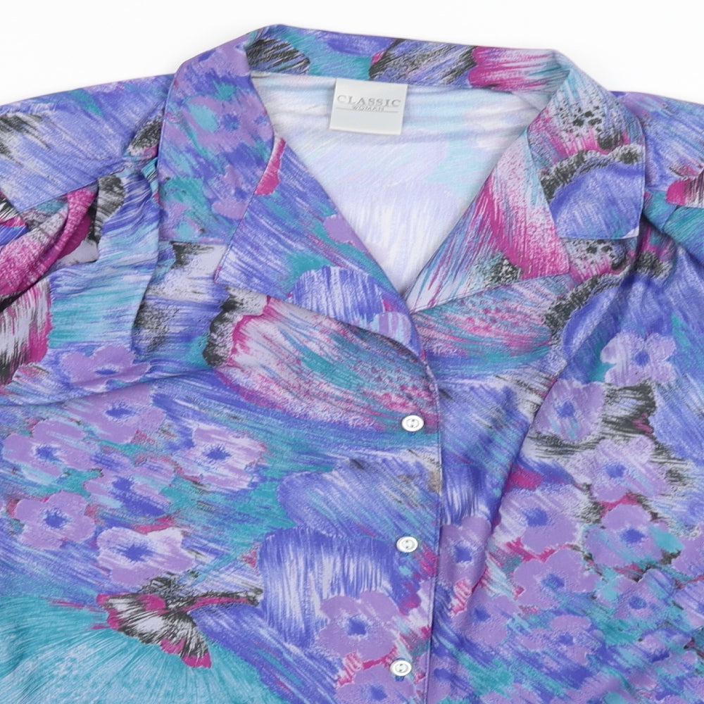 Classic Woman Womens Blue Floral  Basic Button-Up Size 20