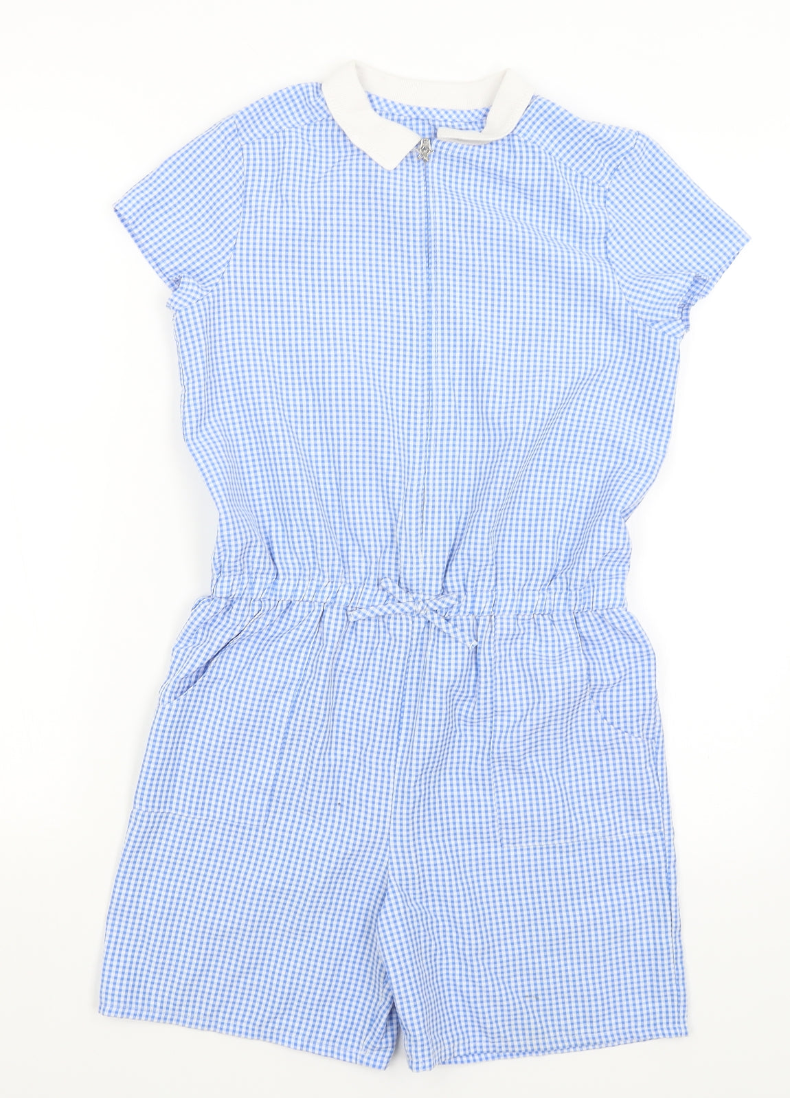 George Girls Blue Check  Romper One-Piece Size 11-12 Years