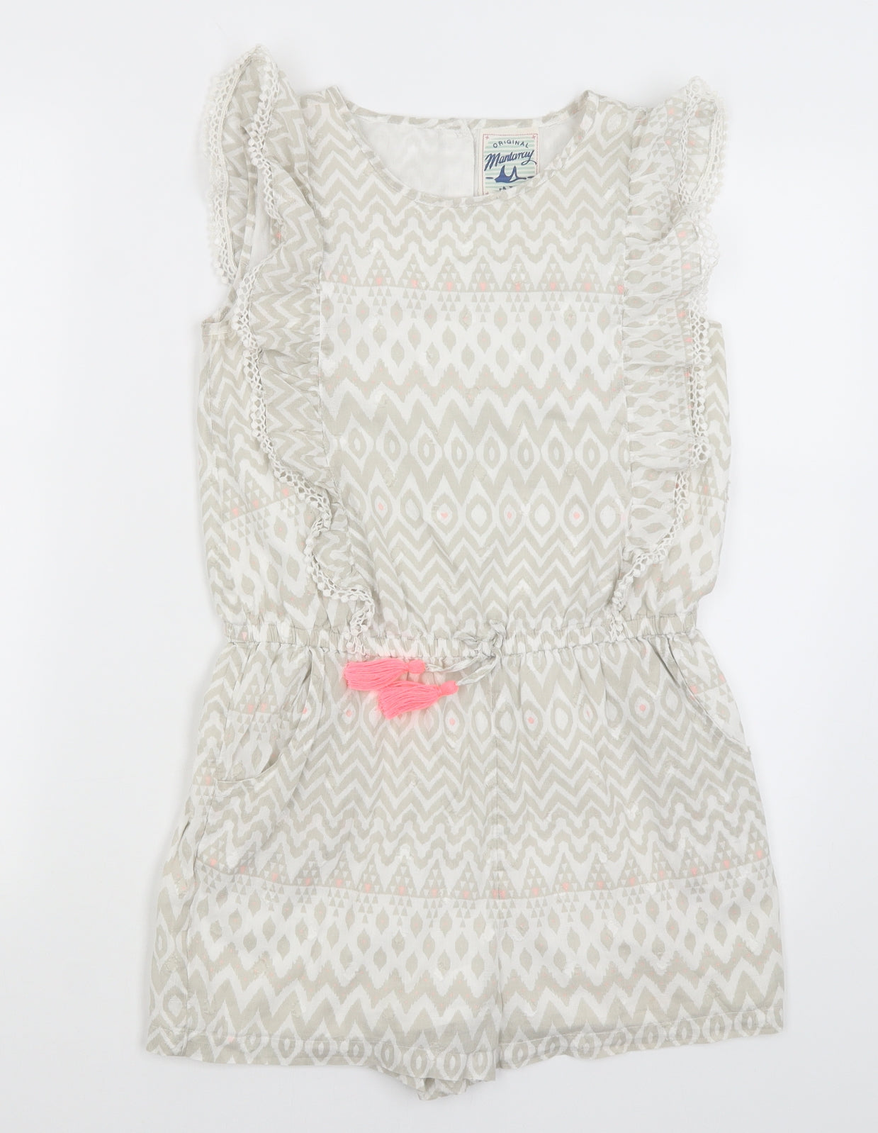 Mantaray Girls White Geometric  Romper One-Piece Size 12 Years