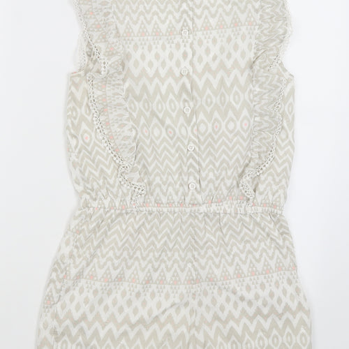 Mantaray Girls White Geometric  Romper One-Piece Size 12 Years