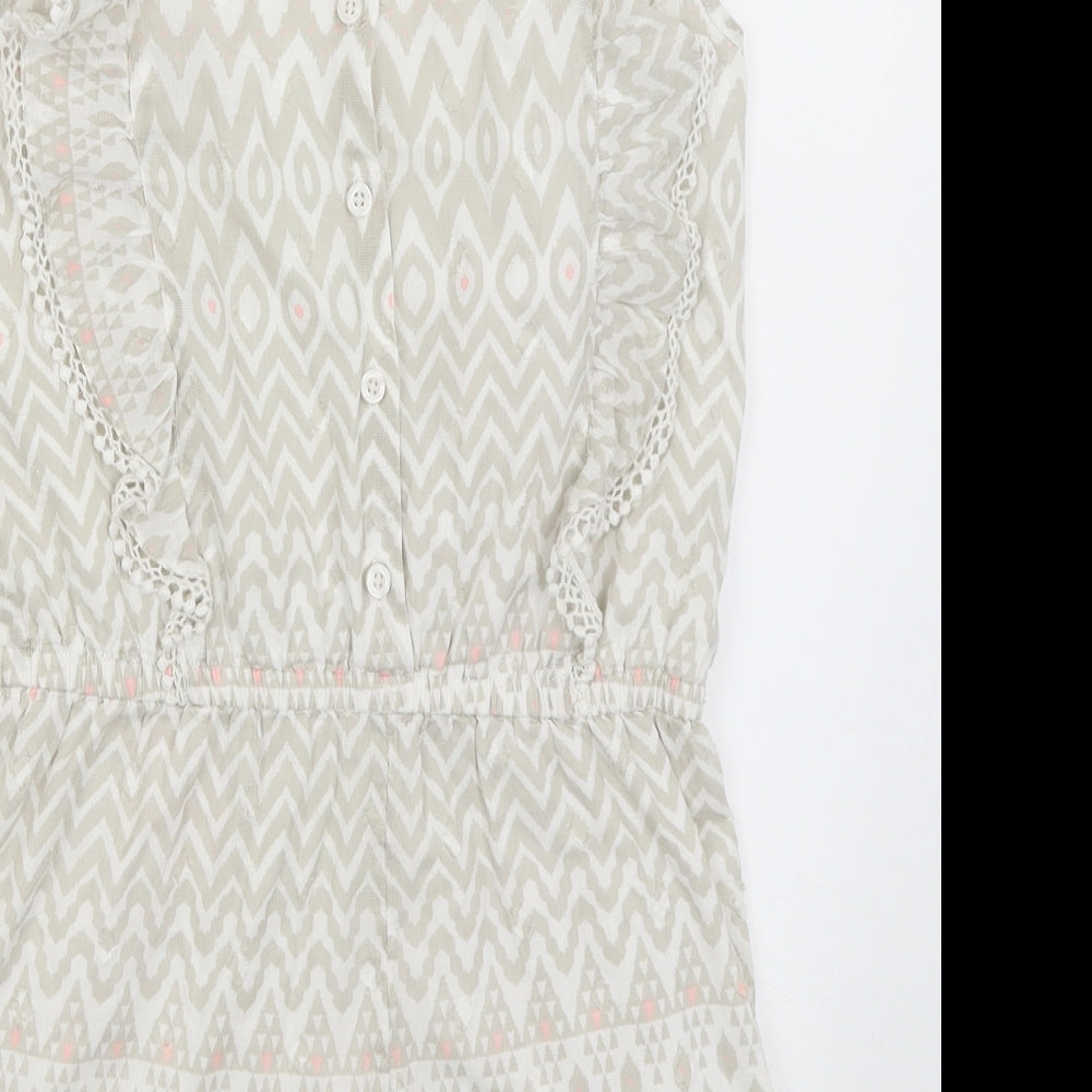 Mantaray Girls White Geometric  Romper One-Piece Size 12 Years