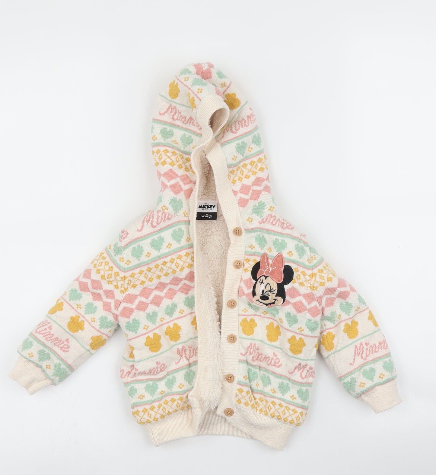 George Girls Multicoloured Argyle/Diamond  Cardigan Jumper Size 18-24 Months  - Minnie Mouse