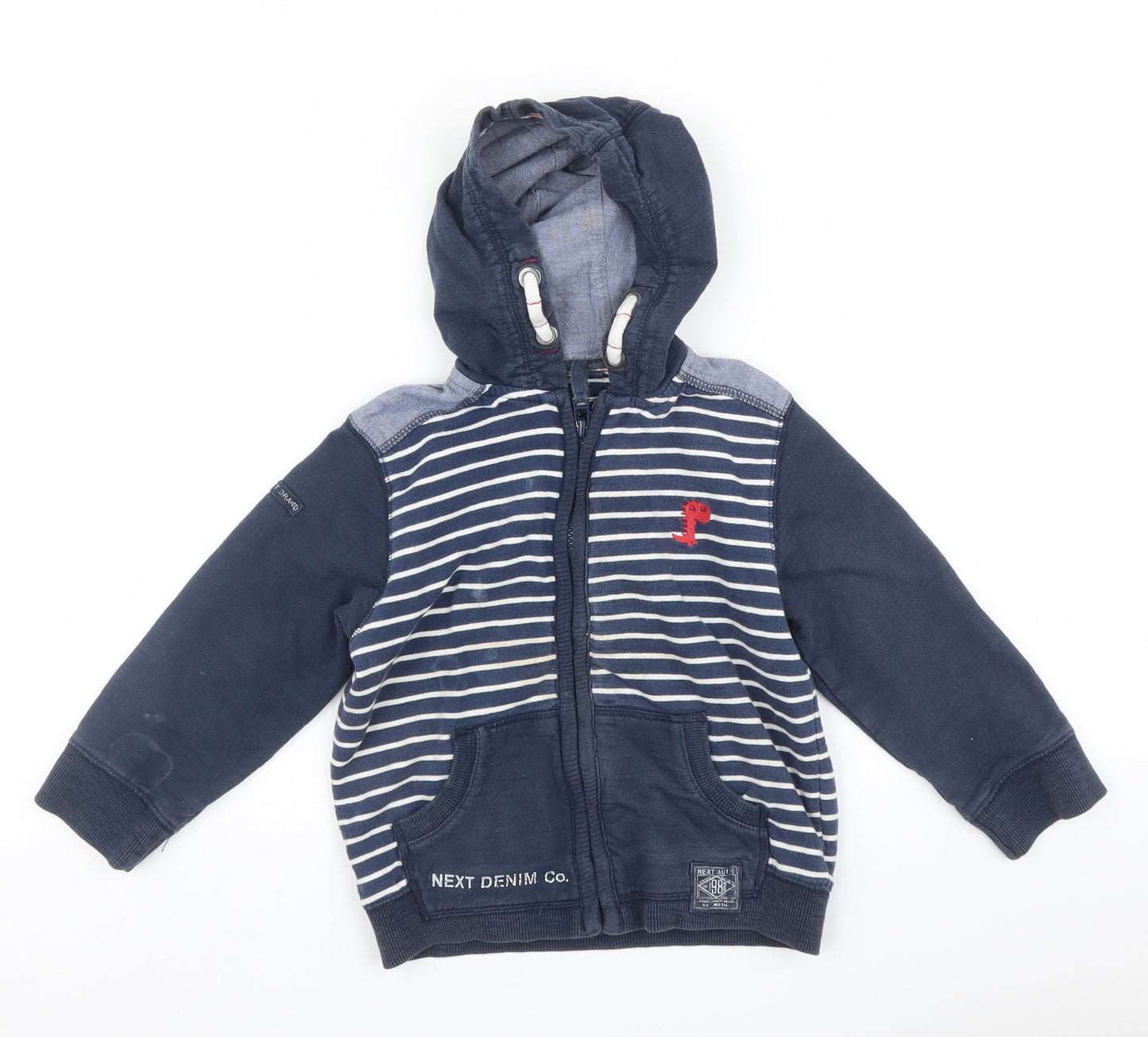 NEXT Boys Blue Striped  Full Zip Hoodie Size 3-4 Years