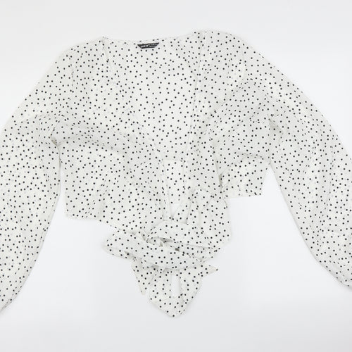 SheIn Womens White Polka Dot  Basic Blouse Size L