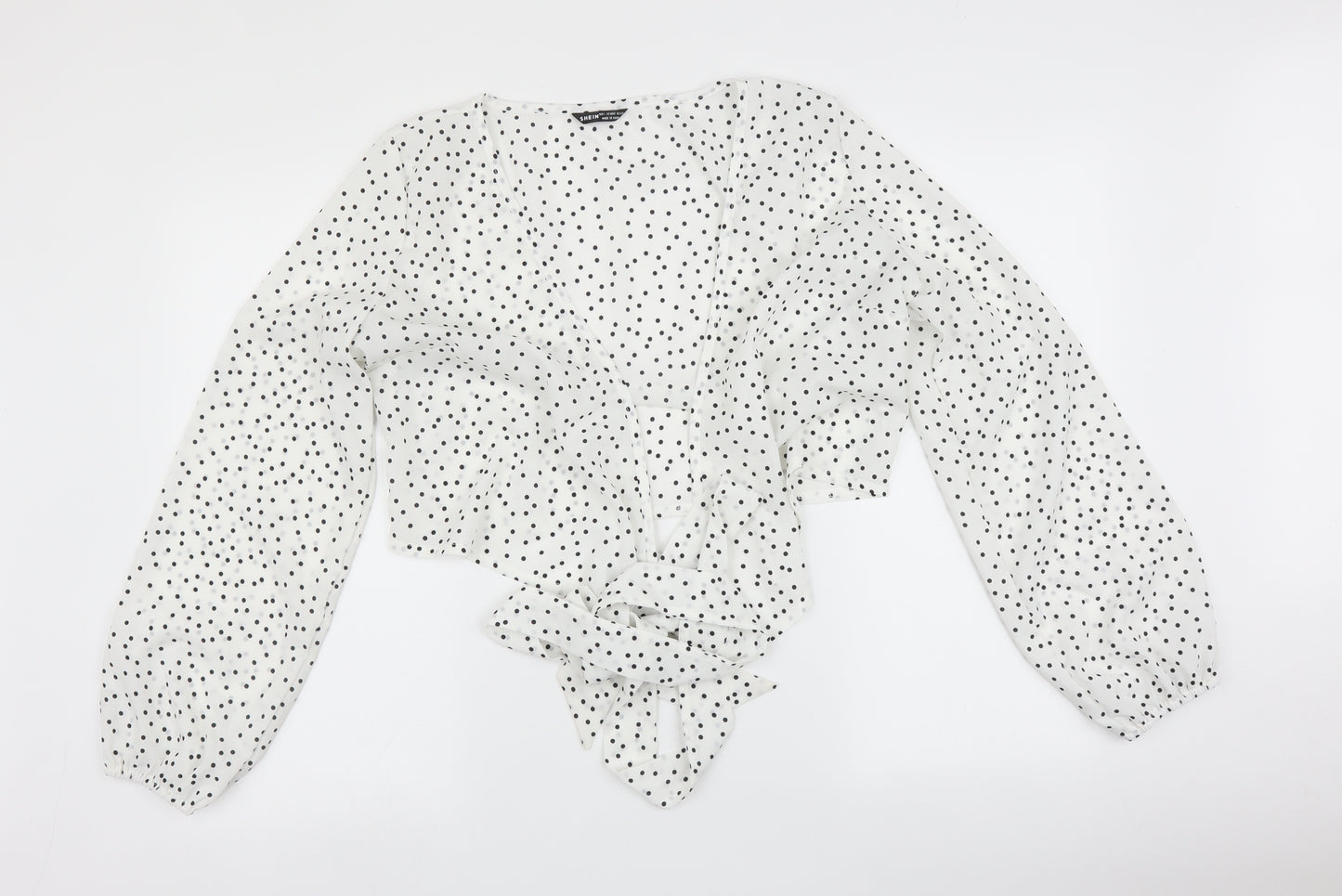 SheIn Womens White Polka Dot  Basic Blouse Size L