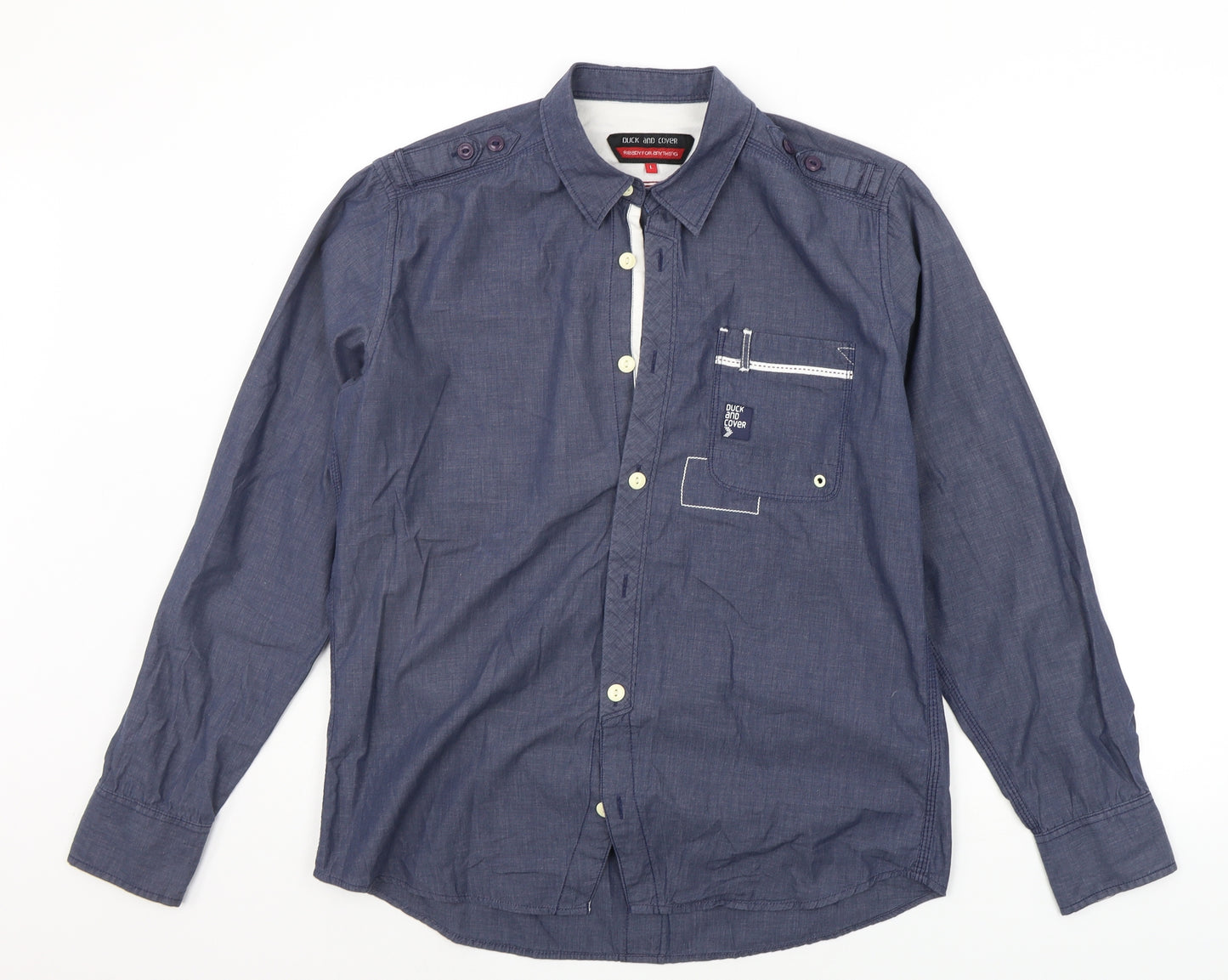 Duck and Cover Mens Blue    Button-Up Size L