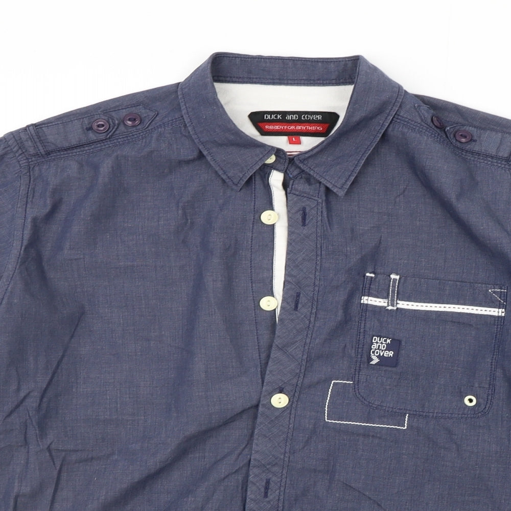 Duck and Cover Mens Blue    Button-Up Size L