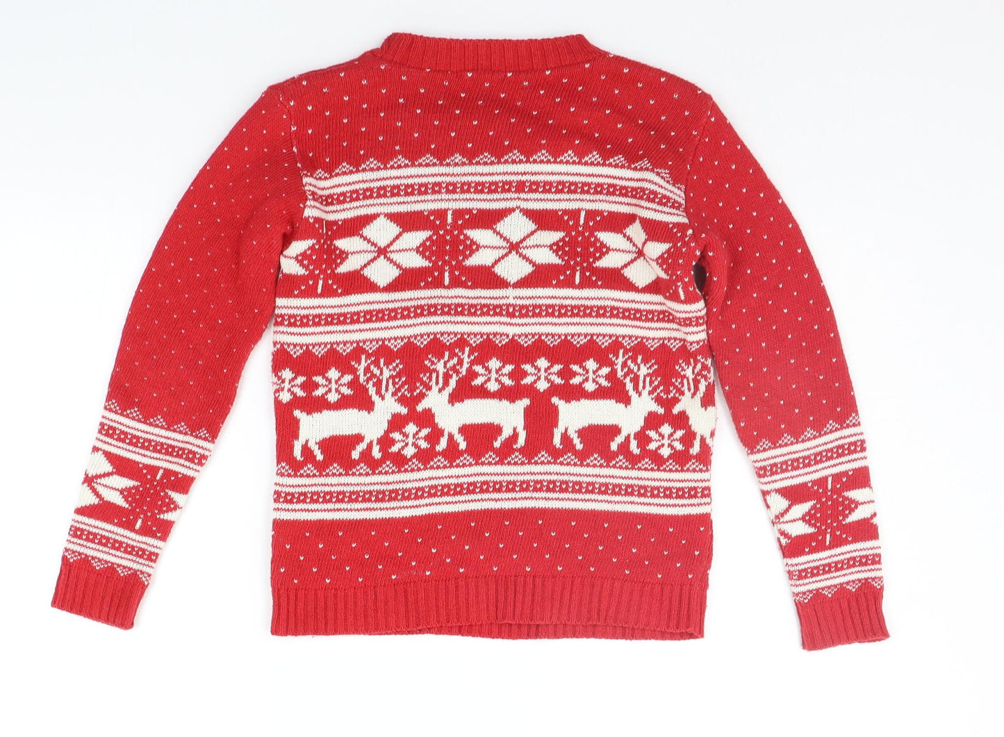 q-io Girls Red Geometric  Pullover Jumper Size 7-8 Years  - christams
