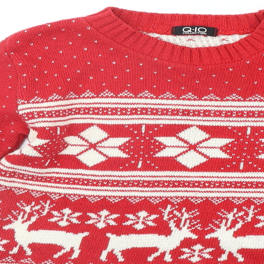 q-io Girls Red Geometric  Pullover Jumper Size 7-8 Years  - christams