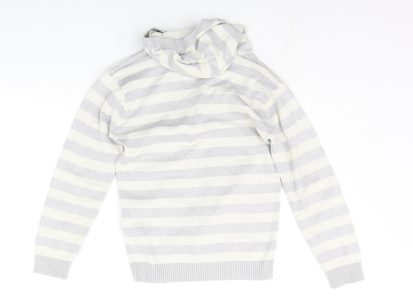 Adams Girls Grey Striped  Cardigan Jumper Size 8 Years