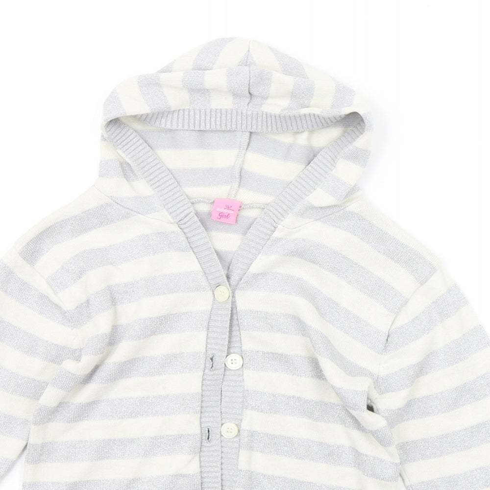 Adams Girls Grey Striped  Cardigan Jumper Size 8 Years