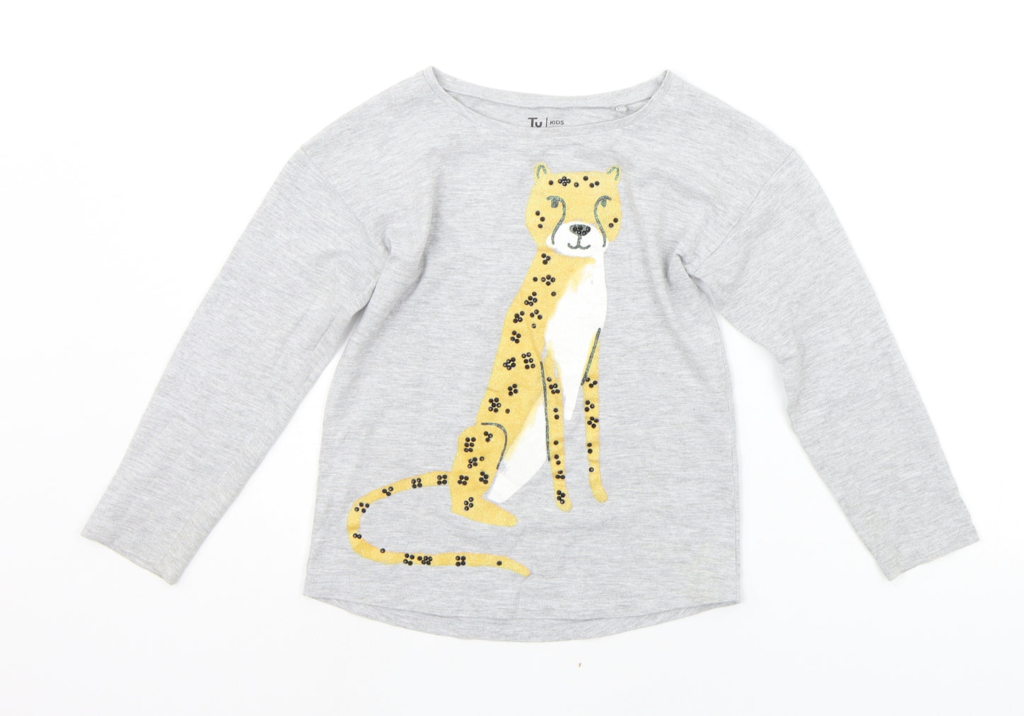 TU Girls Grey   Basic T-Shirt Size 7 Years  - TIGER