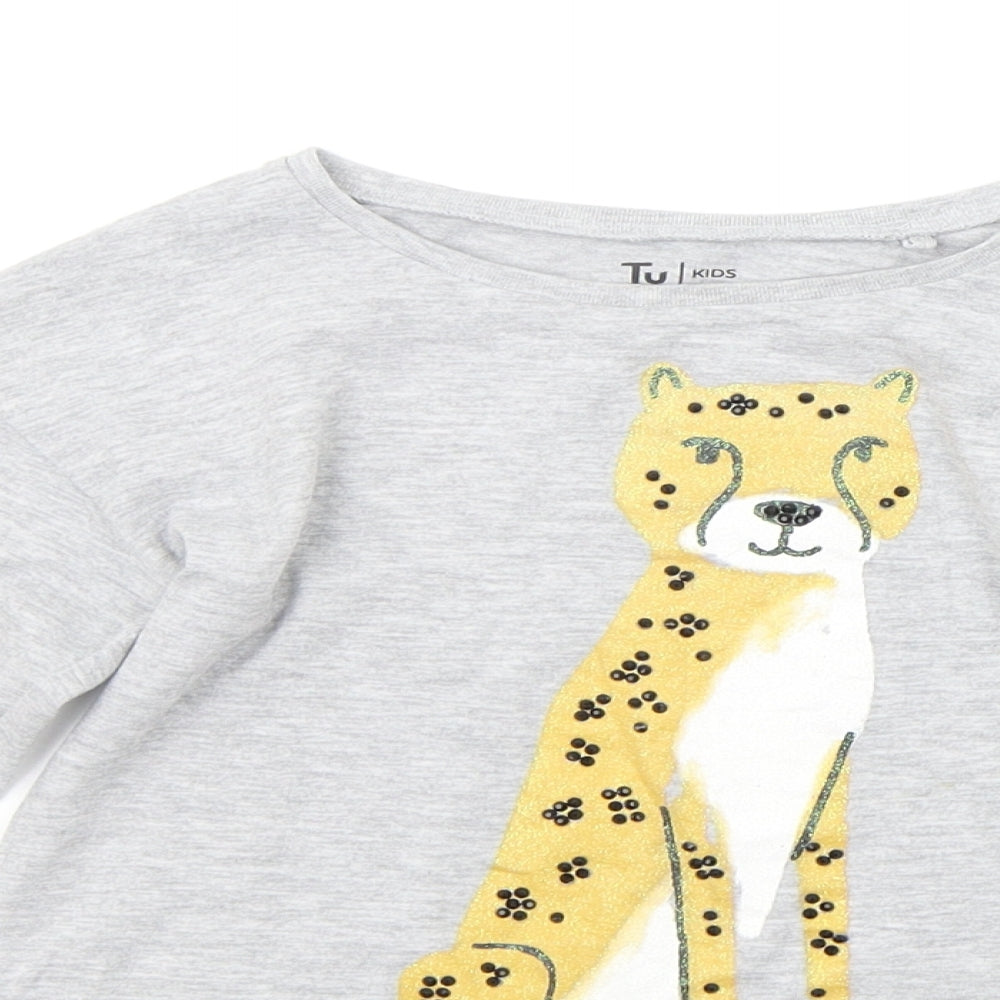 TU Girls Grey   Basic T-Shirt Size 7 Years  - TIGER