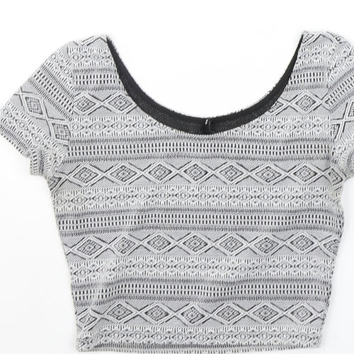 Divided Womens Grey Geometric  Basic Blouse Size S