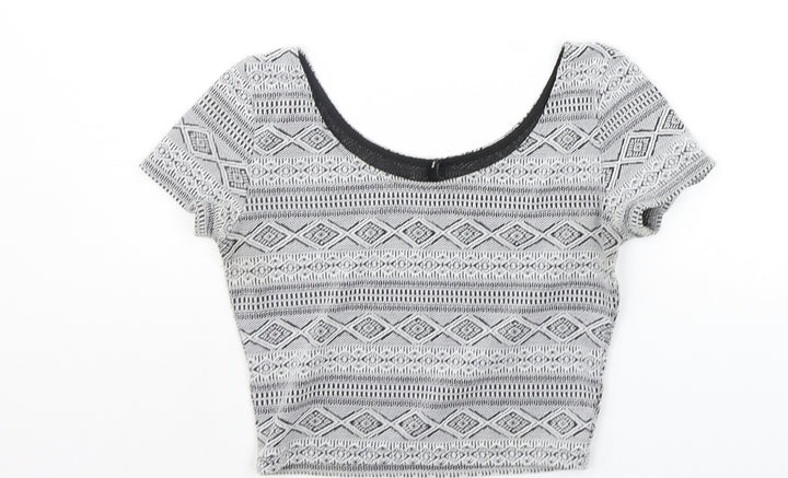 Divided Womens Grey Geometric  Basic Blouse Size S