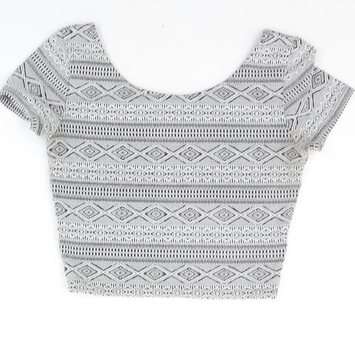 Divided Womens Grey Geometric  Basic Blouse Size S