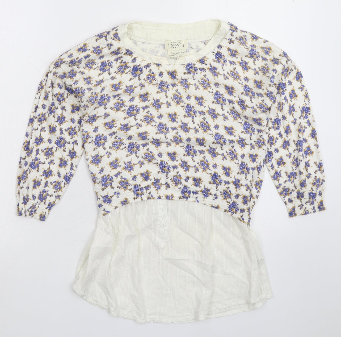NEXT Womens White Floral Knit Pullover Jumper Size 8