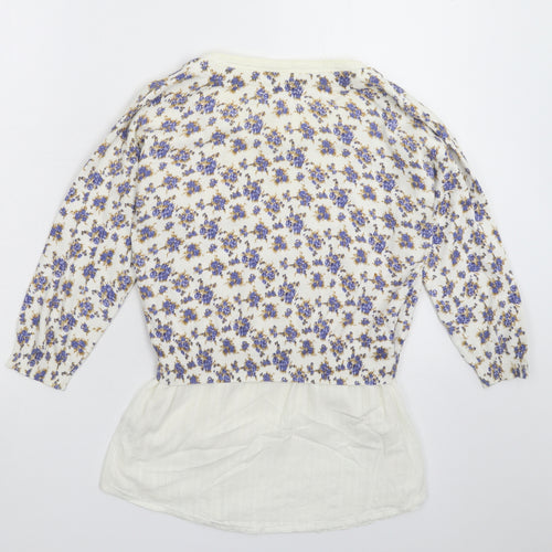 NEXT Womens White Floral Knit Pullover Jumper Size 8