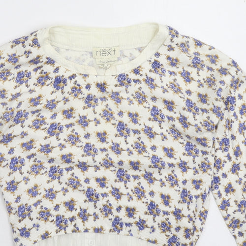 NEXT Womens White Floral Knit Pullover Jumper Size 8