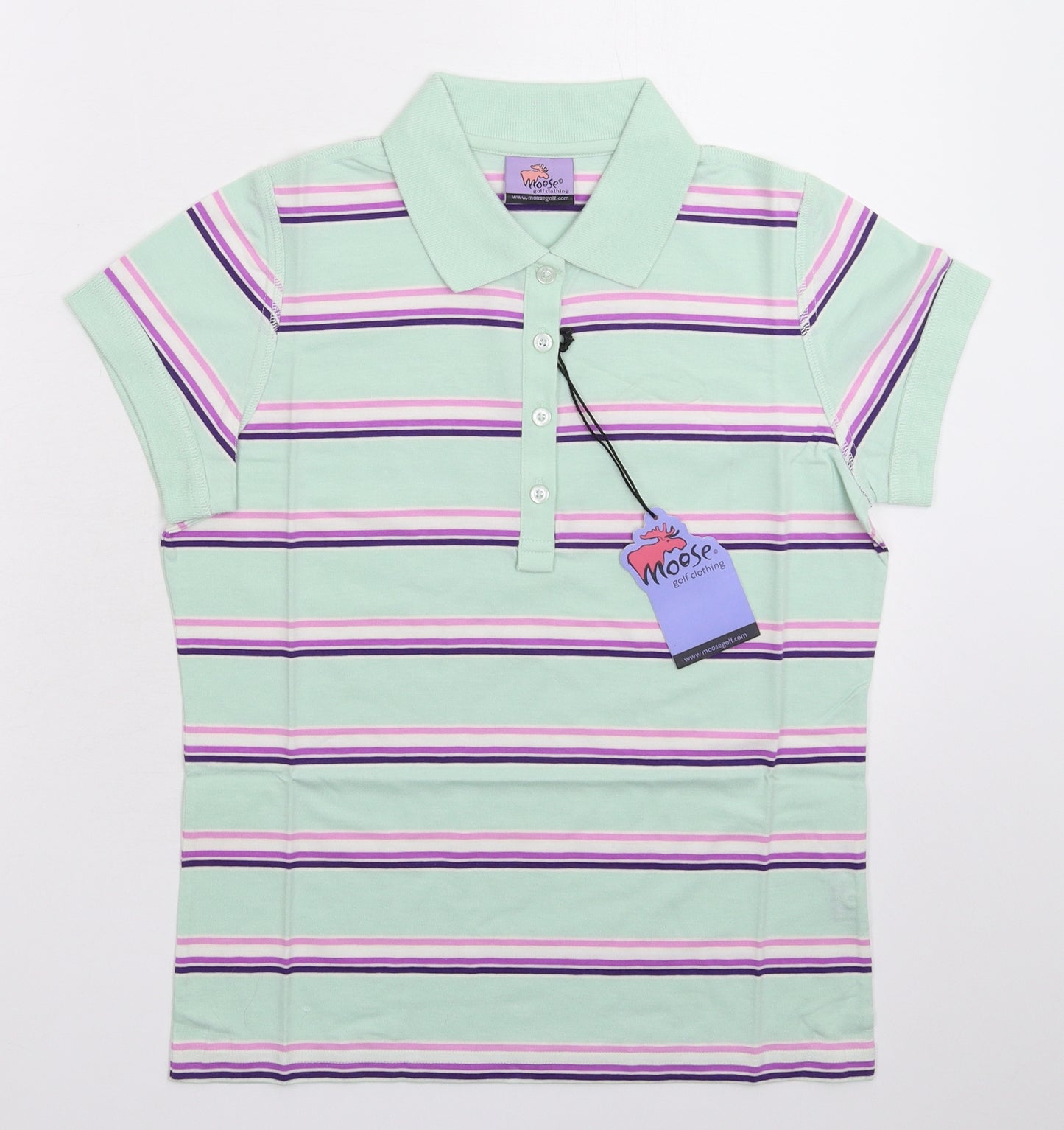 Moose Womens Green Striped  Basic Polo Size 12