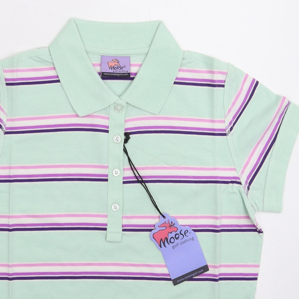 Moose Womens Green Striped  Basic Polo Size 12