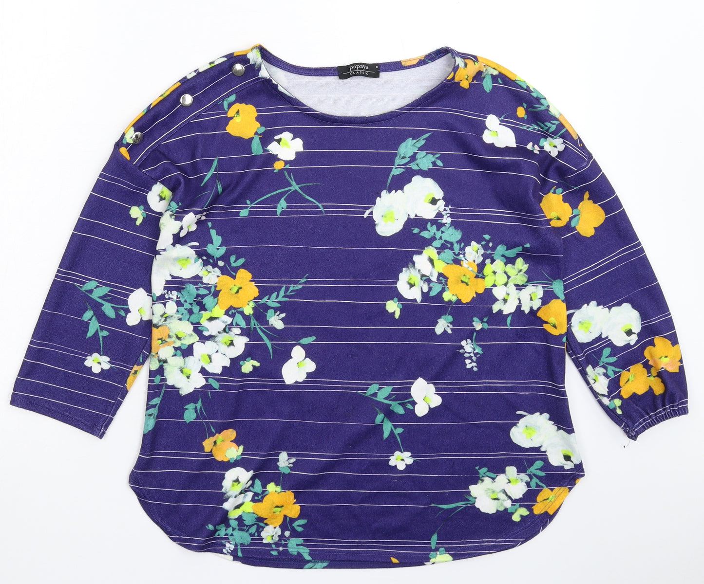 Papaya Womens Blue Floral  Basic T-Shirt Size 8